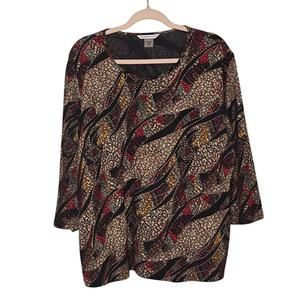 ALLISON DALY Womens XL Top Tunic Red Black Gold Geometric Print 3/4 Sleeve Lined
